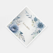 Party Dusty Blue Waterverf Flowers Silver Elegant Servet (Hoek)