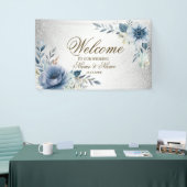 Party Dusty Blue Waterverf Flowers Silver Elegant Spandoek (Beurs)