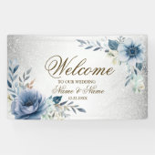 Party Dusty Blue Waterverf Flowers Silver Elegant Spandoek (Horizontaal)