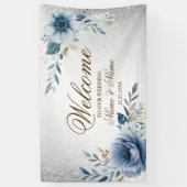 Party Dusty Blue Waterverf Flowers Silver Elegant Spandoek (Verticaal)
