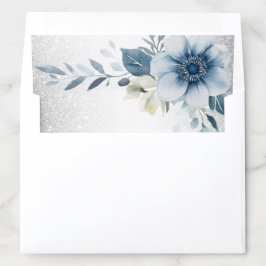 Party Dusty Blue Waterverf Flowers Silver Shiny