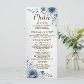 Party Dusty Blue Waterverf Flowers Silver Shiny Menu (Staand voorkant)