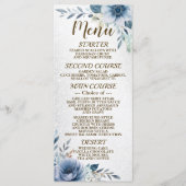 Party Dusty Blue Waterverf Flowers Silver Shiny Menu (Voorkant)