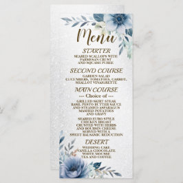 Party Dusty Blue Waterverf Flowers Silver Shiny Menu