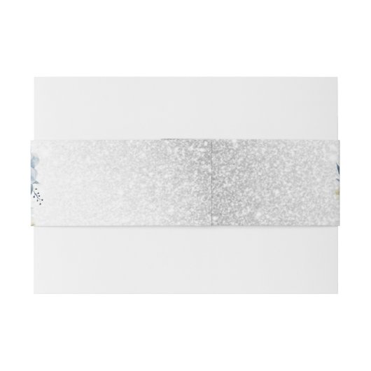 Party Dusty Blue Waterverf Flowers Silver Shiny Uitnodigingen Wikkel (Achterkant Voorbeeld)