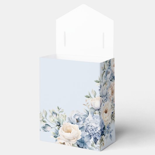 Party Dusty Blue Waterverf Ivoren Bloemen Bladeren Bedankdoosjes (Geopend)