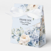 Party Dusty Blue Waterverf Ivoren Bloemen Bladeren Bedankdoosjes (Voorkant Zijde)