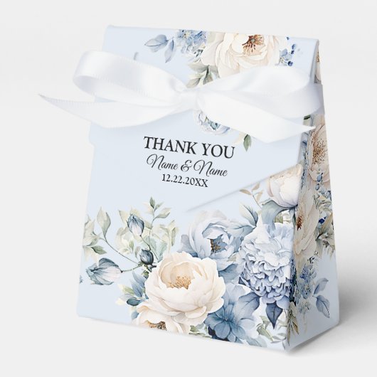 Party Dusty Blue Waterverf Ivoren Bloemen Bladeren Bedankdoosjes (Voorkant Zijde)