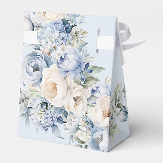 Party Dusty Blue Waterverf Ivoren Bloemen Bladeren Bedankdoosjes (Achterkant)