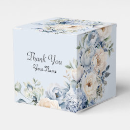 Party Dusty Blue Waterverf Ivoren Bloemen Bladeren Bedankdoosjes