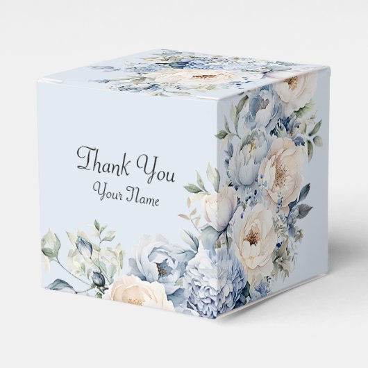 Party Dusty Blue Waterverf Ivoren Bloemen Bladeren Bedankdoosjes (Voorkant Zijde)