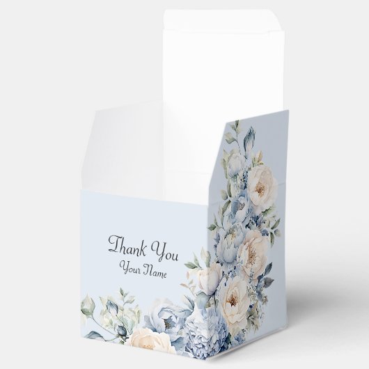 Party Dusty Blue Waterverf Ivoren Bloemen Bladeren Bedankdoosjes (Geopend)