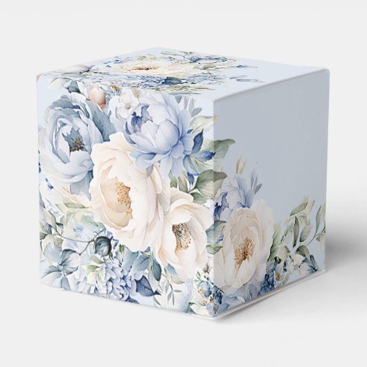 Party Dusty Blue Waterverf Ivoren Bloemen Bladeren Bedankdoosjes (Achterkant)