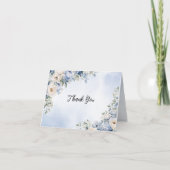 Party Dusty Blue Waterverf Ivoren Bloemen Bladeren Bedankkaart (Voorkant)