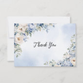 Party Dusty Blue Waterverf Ivoren Bloemen Bladeren Bedankkaart (Voorkant)