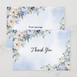 Party Dusty Blue Waterverf Ivoren Bloemen Bladeren Bedankkaart