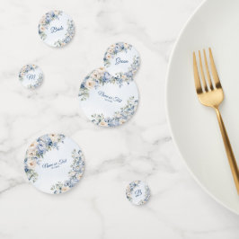 Party Dusty Blue Waterverf Ivoren Bloemen Bladeren Confetti