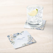 Party Dusty Blue Waterverf Ivoren Bloemen Bladeren Kartonnen Onderzetters (Insitu)