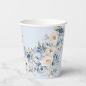 Party Dusty Blue Waterverf Ivoren Bloemen Bladeren Papieren Bekers (Achterkant)