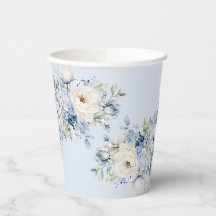 Party Dusty Blue Waterverf Ivoren Bloemen Bladeren