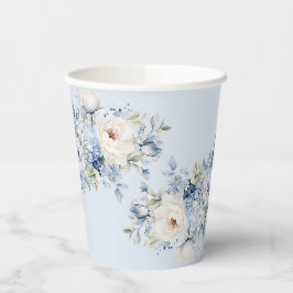 Party Dusty Blue Waterverf Ivoren Bloemen Bladeren Papieren Bekers