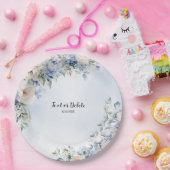 Party Dusty Blue Waterverf Ivoren Bloemen Bladeren Papieren Bordje (Feest)