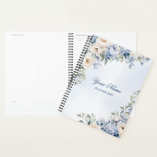 Party Dusty Blue Waterverf Ivoren Bloemen Bladeren Planner (Display)