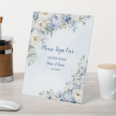 Party Dusty Blue Waterverf Ivoren Bloemen Bladeren Reclamebord Met Voetstuk (Insitu)