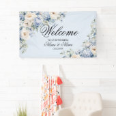 Party Dusty Blue Waterverf Ivoren Bloemen Bladeren Spandoek (Insitu)