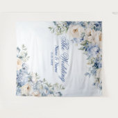 Party Dusty Blue Waterverf Ivoren Bloemen Bladeren Wandkleed (Voorkant (horizontaal))