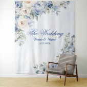 Party Dusty Blue Waterverf Ivoren Bloemen Bladeren Wandkleed (In situ)