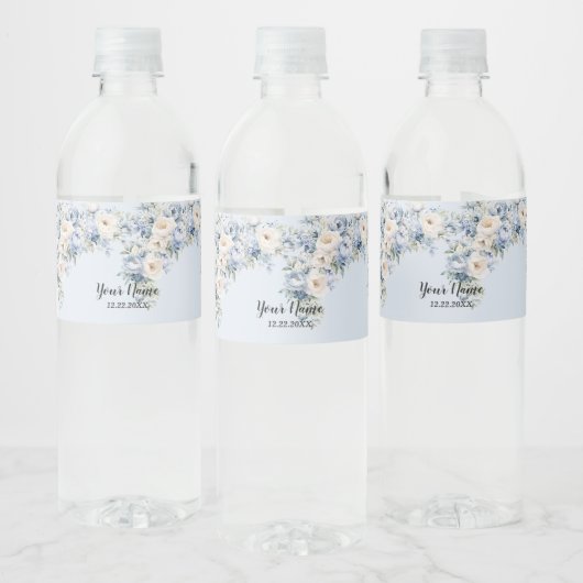 Party Dusty Blue Waterverf Ivoren Bloemen Bladeren Waterfles Etiket (Flessen)