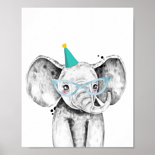 Party Elephant Wild Safari Animals Birthday Decor Poster (Voorkant)