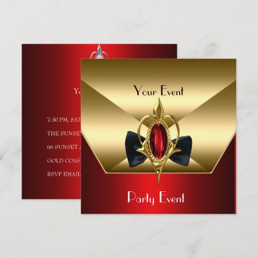 Party Event Black Stropdas Red Gold Diamond Jewel Kaart (Voorkant / Achterkant)