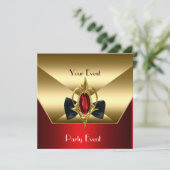 Party Event Black Stropdas Red Gold Diamond Jewel Kaart (Staand voorkant)