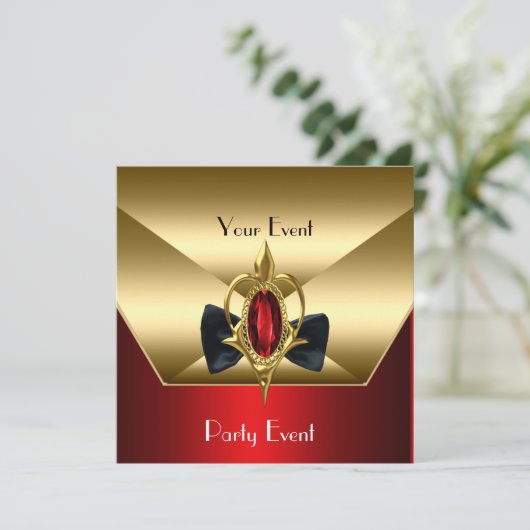 Party Event Black Stropdas Red Gold Diamond Jewel Kaart (Staand voorkant)