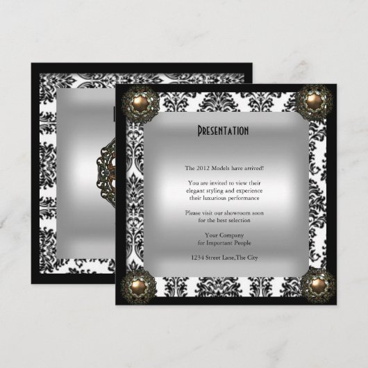 Party Event Elegant Damask Jewel Kaart (Voorkant / Achterkant)