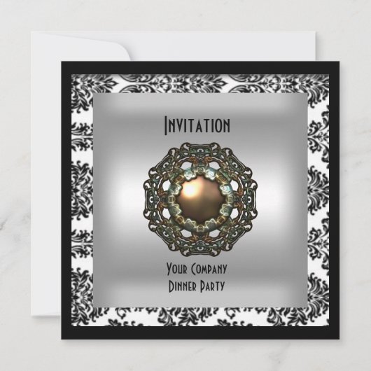 Party Event Elegant Damask Jewel Kaart (Achterkant)