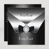 Party Event Silver Black Stropdas Diamond Jewel Kaart (Voorkant / Achterkant)