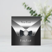 Party Event Silver Black Stropdas Diamond Jewel Kaart (Staand voorkant)