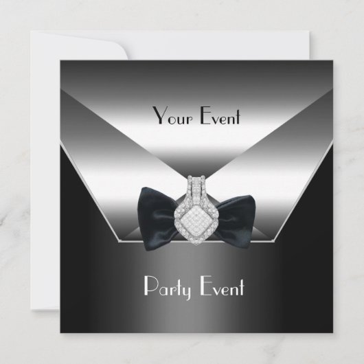 Party Event Silver Black Stropdas Diamond Jewel Kaart (Voorkant)