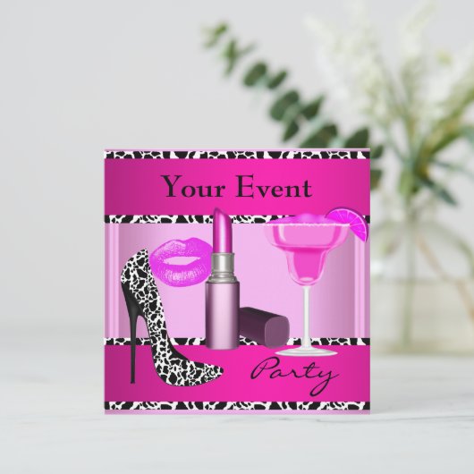 Party Event toont roze lipstick Kaart (Staand voorkant)