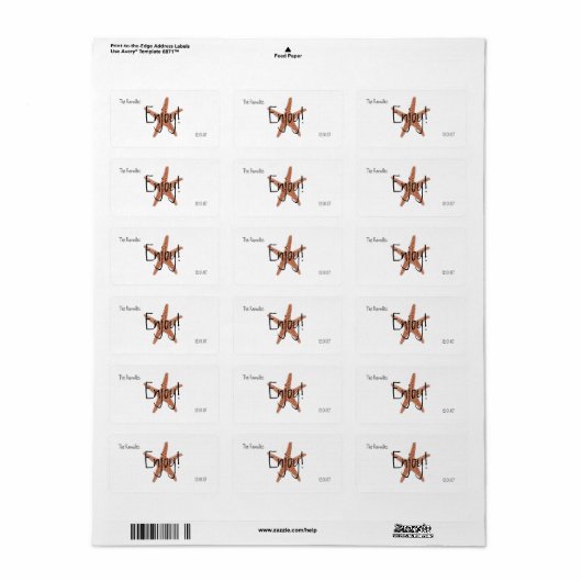 Party Favor Label w / Starfish (Full Sheet)
