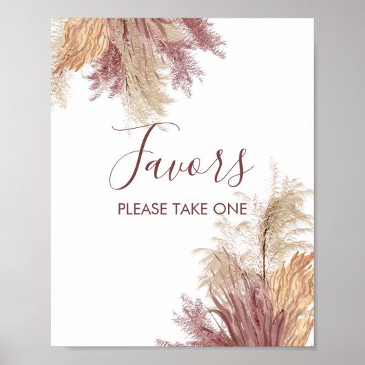 Party Favor Sign Boho Pampas Grass Mauve Roze Poster (Voorkant)