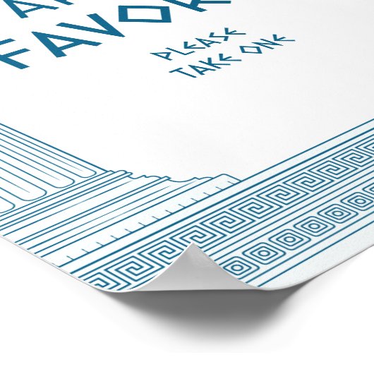 Party Favors teken met Griekse tempel in blauw Poster (Hoek)