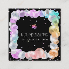 *~* Party Festive Balloons Rainbow Event Planner  Vierkante Visitekaartje