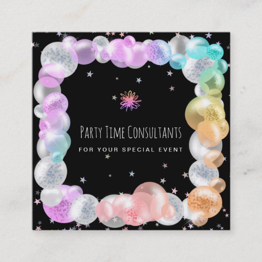 *~* Party Festive Balloons Rainbow Event Planner  Vierkante Visitekaartje (Voorkant)