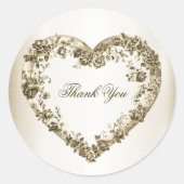 Party Floral Golden  Hart Lijst Elegant Ronde Sticker (Voorkant)