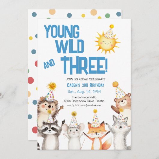 Party Forest Animals Party Petten 3e verjaardag Kaart (Voorkant / Achterkant)