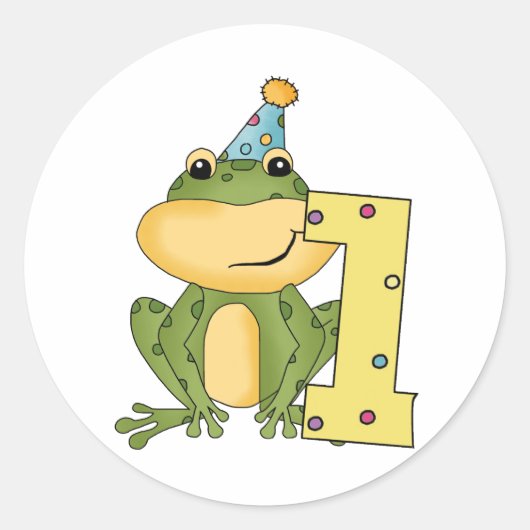 Party Frog 1e verjaardag T-shirts en geschenken Ronde Sticker (Voorkant)